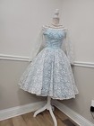 Vtg 50s Lace Nip Waist Full Skirt Pinup Bombshell Dress mid Century prom wedding