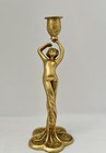 Vintage Brass Art Nouveau Lady Figural Candlestick Floral Taper Holder 10   