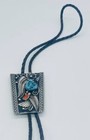 Charles E Clark Navajo Sterling Silver Bolo Tie Turquoise   Coral Jewelry Signed