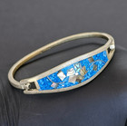 Vintage Taxco Mexico Alpaca Abalone Turquoise Inlay Bangle Bracelet 111