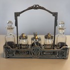 Antique Victorian Silverplate Cruet Set  Glass Castor Caddy 6 Piece Set Read