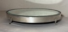 Antique Round Silverplate Plateau Beveled Vanity Jewelry Table Top Mirror Tray