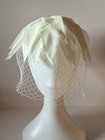 Vintage 1950s White Half Hat With Veil   Sculptural Petal Bridal Hat   Mid