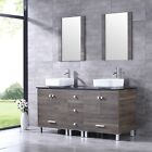 60  Bathroom Vanity Double Sink Cabinet Brown Wood Cabinet W faucet Drain Set
