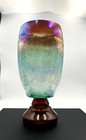 Beautiful Large Iridescent Bluish Purple Hurricane Glass With Pedestal Base 12   
