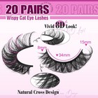 20 Pairs False Eyelashes Natural Lashes Cat Eye D-curly Wispy Black 