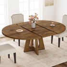 Extendable Round To Oval Pedestal Dining Table  Farmhouse Wood Kitchen Table