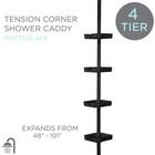 4 Shelf Tension Plastic Corner Shower Organizer Caddy In Matte Black