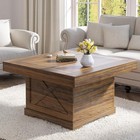 Rustic Coffee Table X Design Living Room Table Compact Space Saver Durable Wood