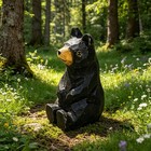 Black Bear Figurine Statue Decor Wood Carving Miniature Small Animal Teddy Smoky