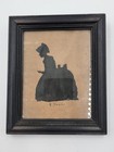 Rare Antique 19th C Silhouette Of Lady In Wooden Frame  Hand Signed E  Stone 