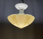  1of2 Vtg Uranium Glass Art Deco Ceiling Light Custard Ug Semi Flush 20s 30s 40s