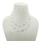 925 Sterling Silver Natural Pink   White Cubic Zirconia Layering Long Necklace
