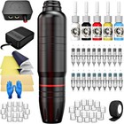 Complete Professional Tattoo Kit Rotary Machine Pen Inks Needles Power Supply