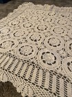 Handmade Cotton Crochet Lace Square Tablecloth Vintage Antique Off White Beige