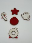 Set Of 5 Handmade Felt Ornaments Christmas Beaded Stitched Star Wreath Tree Cane