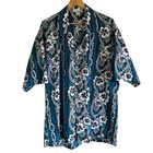Vtg Made In Hawaii Turquoise Floral Print Button Up Aloha Shirt 3xl