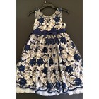 American Princess Girls 7 Navy Blue Ivory Floral Sequin Tulle Formal Dress Bow