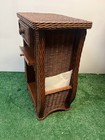 Vintage Wicker Table With Drawer - Dark Pecan  Antique Style  Pullout Shelf