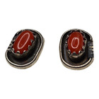 Vintage Native American Navajo Sterling Silver  Red Coral Stud Post Earrings