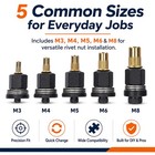 5 Sizes Rivet Nut Tool Mandrel Set  Heavy Duty Carbon Steel Rivnut Tool Heads