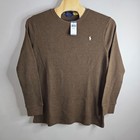 Polo Ralph Lauren Men Brown Waffle Knit Custom Slim Fit Long Sleeve Shirt Xxl