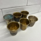 Antique M Jarra Krakow Poland Set 6 Engraved Silverplate Brass Mini Cups Fastshi