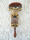 Antique  Early  Swedish  Pin Cushion  Wooden Clamp  Painted Wood  1840 s