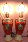 Gorgeous Antique Pair Victorian Ceramic Porcelain Floral Figural Painted Lamps