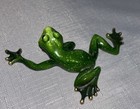 Enameled Frog Figurine Emerald Green Gold Accents