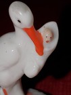 Antique Vtg German Porcelain Stork   Baby Figurine Dollhouse Miniature Snowbaby
