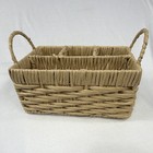 Wicker Woven Rectangular Storage Basket  4 Compartments  Handles  Beige 10in