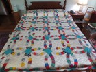 Vintage Machine Stitched Double Wedding Ring Patchwork Cotton Quilt - 80  X 92 