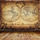 World Map Tapestry  Antique Old Nautical Wall Hanging  Vintage Double   hemisphere
