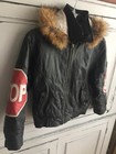 Desert Well Stop Sign Leather Bomber Jacket Zipped Fur Hood Hip Hop Rap 90 s Y2k