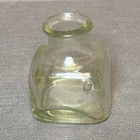 Antique Green Glass Inkwell Ink Bottle Square Handblown Unbranded  uv 