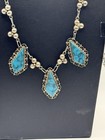 Vintage Sterling Silver Mexican Matrix Turquoise Necklace   Earrings Jewelry Set