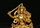 3 8  Old Tibet Buddhism 24k Gold Gilt Copper Wenshu Manjushri The Buddha Statue