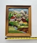 Vintage Crewel Embroidery Framed Cottagecore