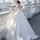 Wedding Dress Round Neck Long Sleeves Sequined Applique Glitter Bridal Gown
