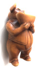 Japanese Netsuke Boxwood Carved Figurine Pig Holding Bowl Button