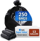 13 Gallon Trash Bags   250 Bags   Black   Tall Kitchen   Strong   Garbage