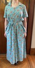 Vintage 1930s-40s Floral Blue Lounge House Dress Puff Sleeve Zip Front Med large
