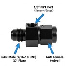 6an Male Flare To -6 Female Swivel Fuel Pressure An6 With 1 8 Npt Port  Black