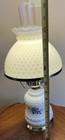 Vintage white Milk Glass hobnail With Blue Rose On Base 18    With Clear Globe
