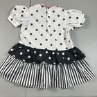Vintage 80s Toddler Girls Dress Size 4t Black White Polka Dot Roanna