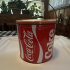 Coca-cola Red   White Soda Theme Tin Canister With Lid And Handle