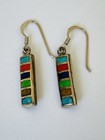 Vintage Southwestern Sterling Silver Turquoise Multi Stone Bar Dangle Earrings
