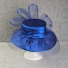 Royal Blue Wide Brim Dress Hat Mesh Floral Rhinestone Church Derby Wedding Hat