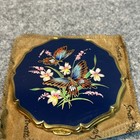 Stratton Enameled Blue Floral With Butterfly Compact Gold Tone Vintage